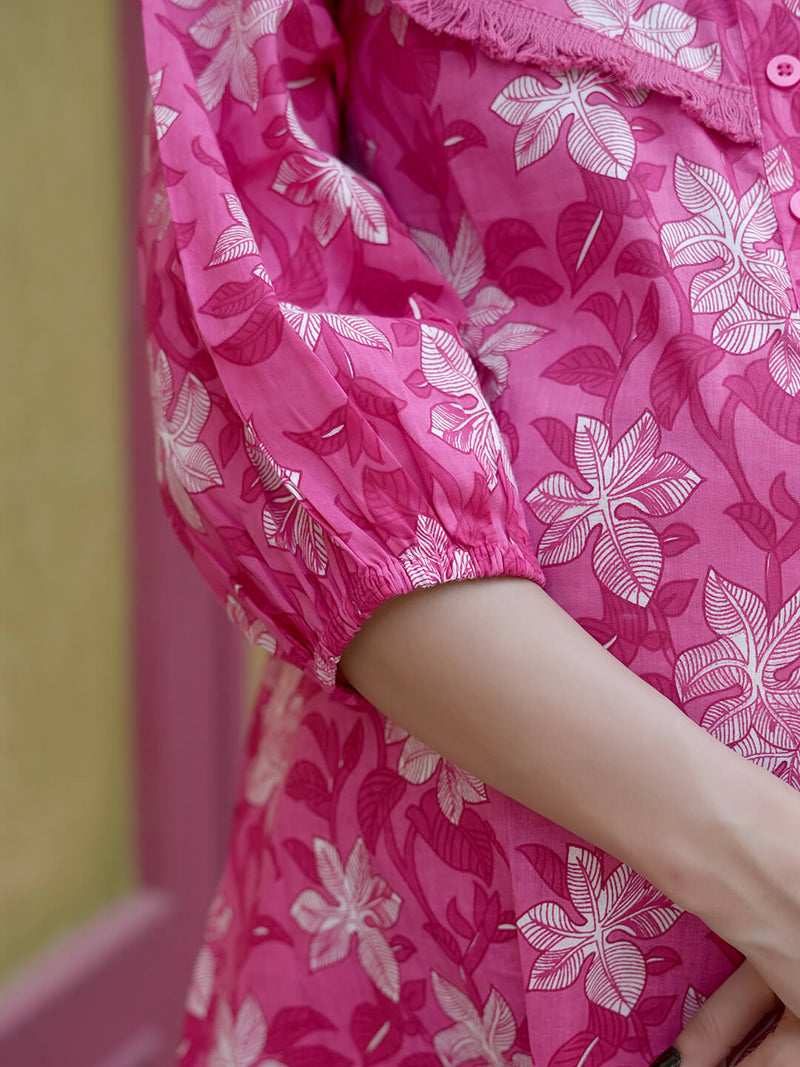 Fuchsia Floral Printed Maternity & Nursing Midi Dress