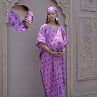 Mauve Ikat Print Maternity & Feeding Kaftan Dress with Concealed Zipper