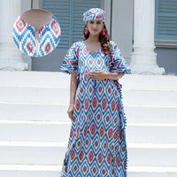 Indigo Red Ikat Print Maternity & Feeding Kaftan Dress with Concealed Zipper