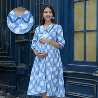 Lavender White Tropical Printed Maternity & Nursing Midi Dress