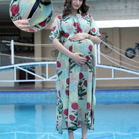 Multicolor Ethnic Printed Maternity & Nursing Midi Dress with Concealed Feeding Zippers