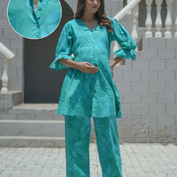 Sea Green Tropical Printed Maternity & Feeding Friendly Cotton Co-ord Set