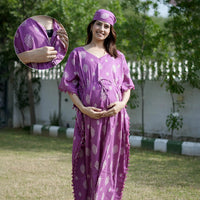 Purple Ethnic Print Feeding-Friendly Maternity Kaftan Dress